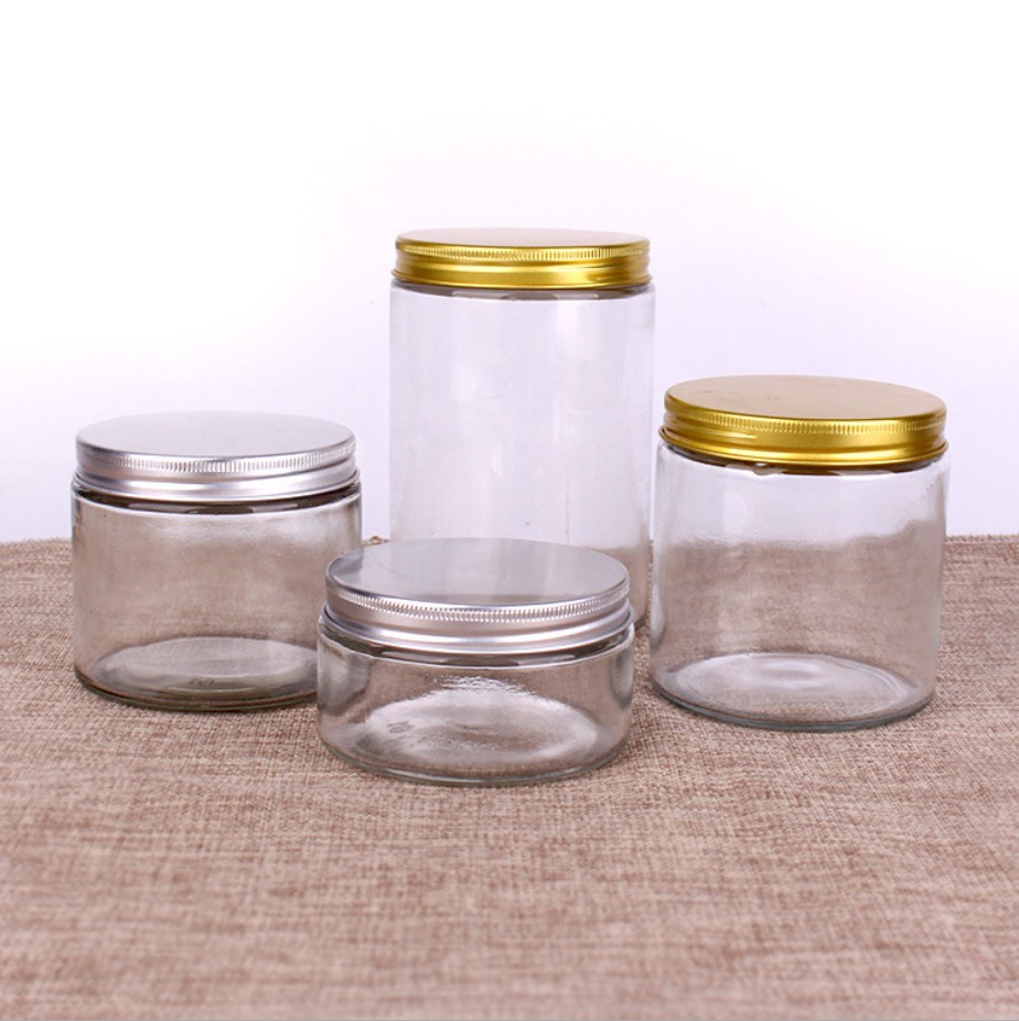 Jar en verre de cylindre à silex 500ml avec couvercles de vis pour la confiture de stockage de nourriture